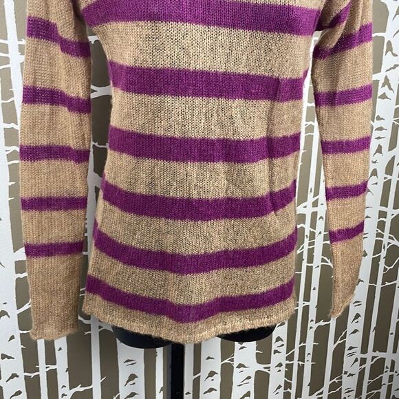 Ann Taylor LOFT Camel Tan & Purple Striped Loose Knit Mohair Blend Sweater sz XS - Picture 6 of 7